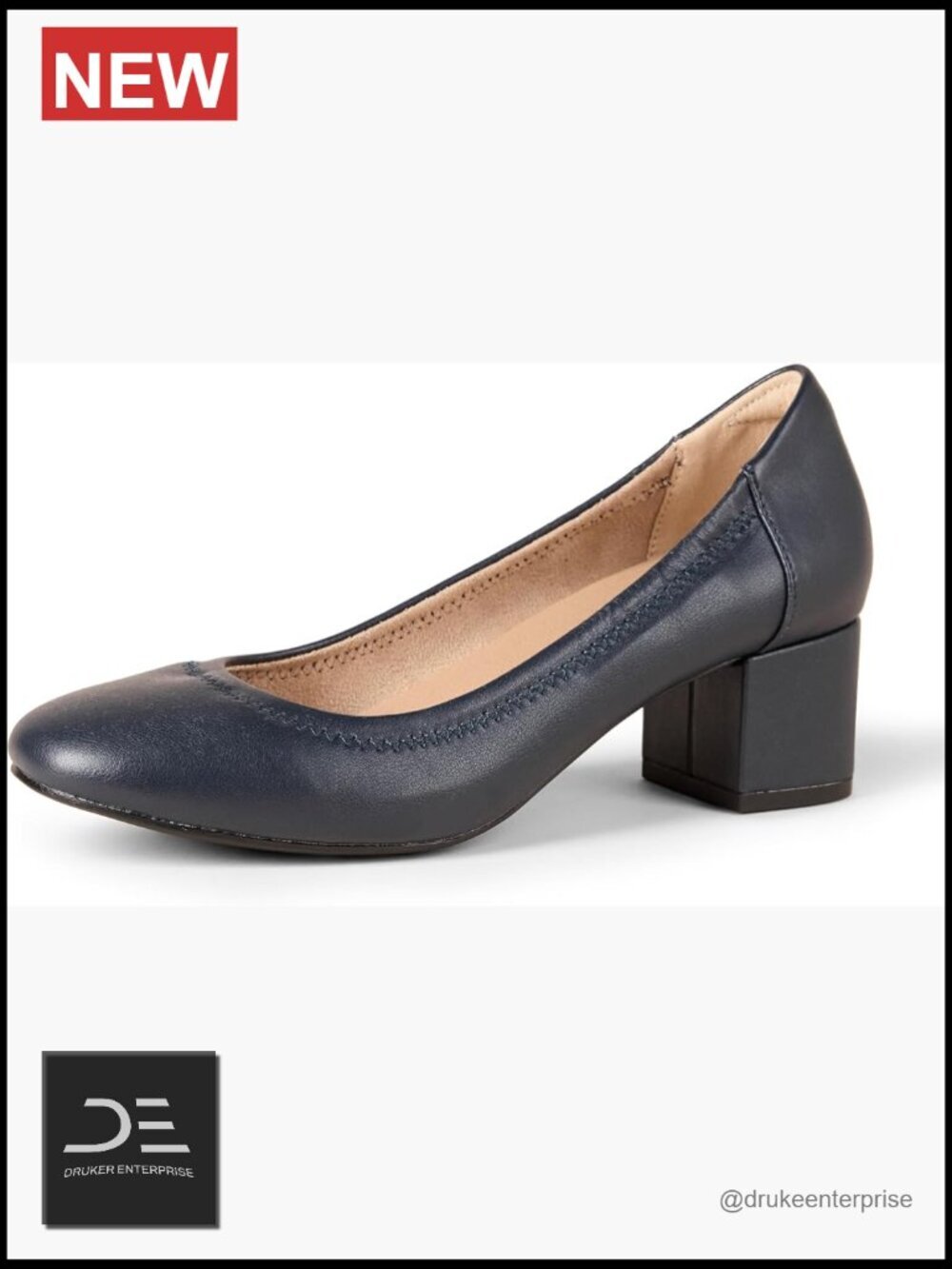 Women's Ballet Pump with Block Heel Memory Foam Insole